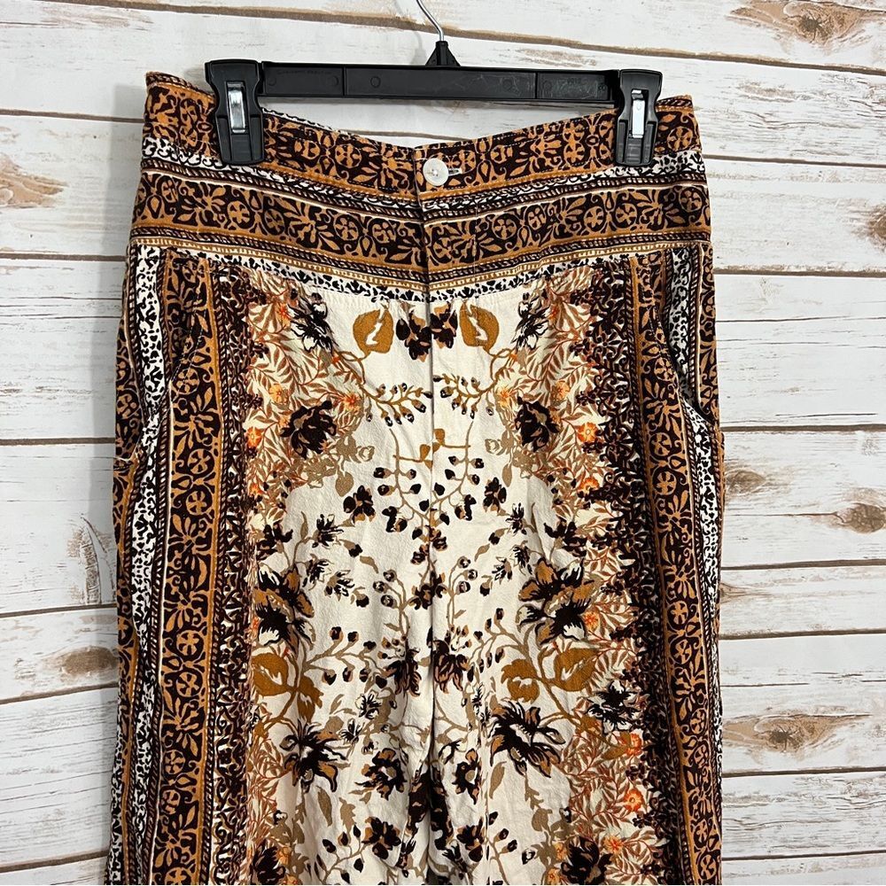 Anthropologie Brown Patterned Linen Blend Printed Jogger Pants - Picture 5 of 8